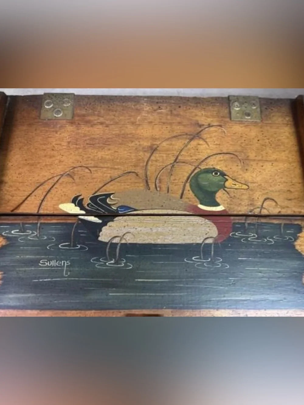 Hand-Painted Mallard Duck Wooden Lidded Crate Box